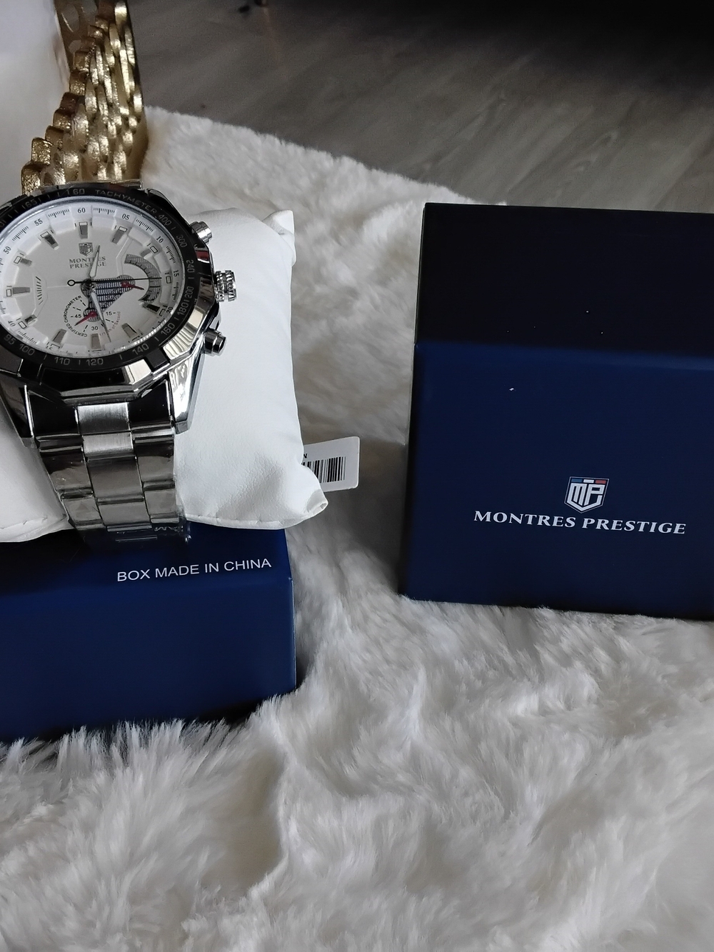 Men's Silver Stainless Steel Chronograph Watch - White Dial